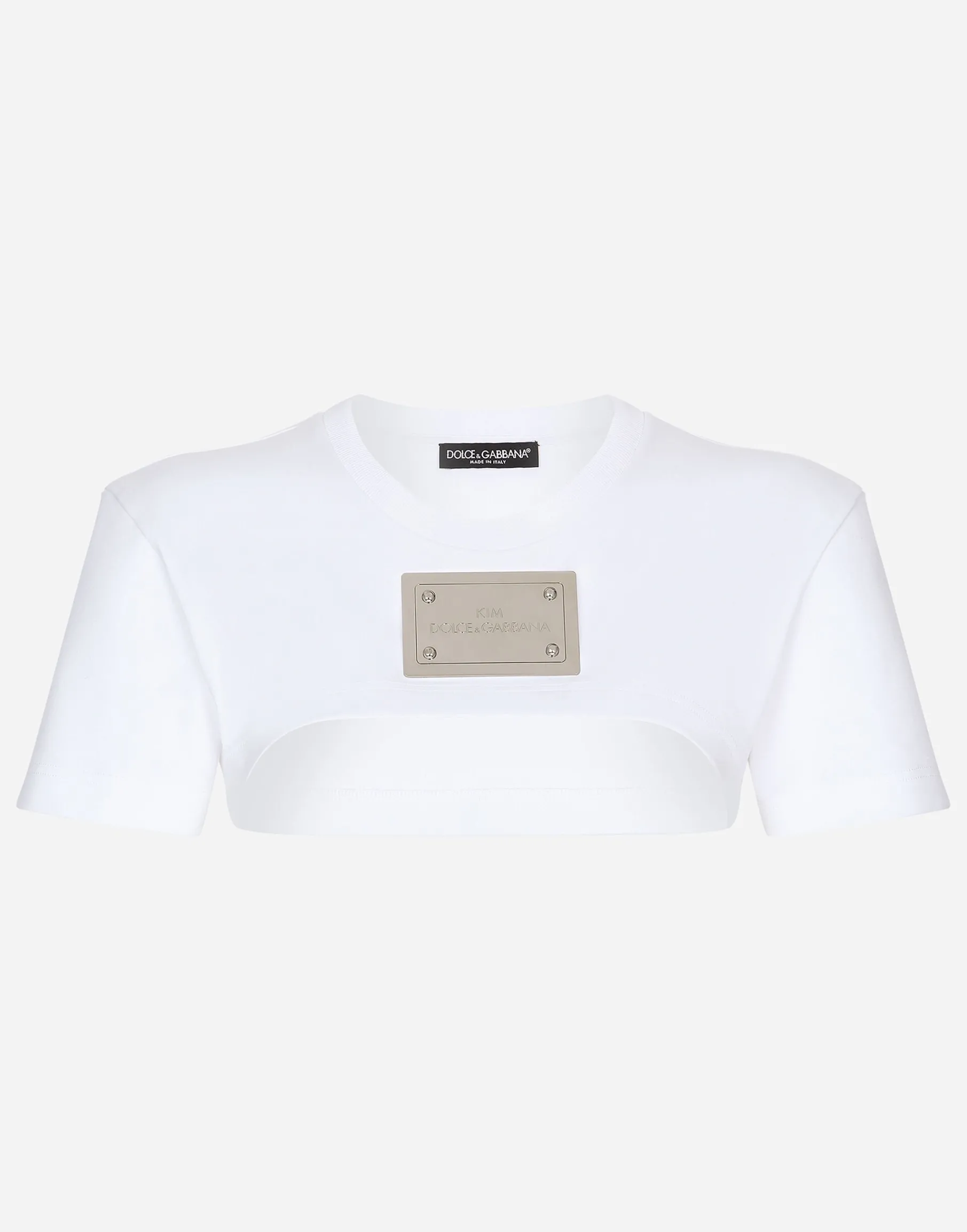 KIM DOLCE&GABBANA Cropped jersey T-shirt with “KIM Dolce&Gabbana” tag