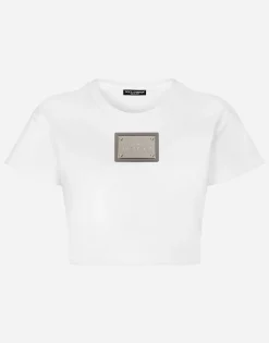 KIM DOLCE&GABBANA Cropped T-shirt with “KIM Dolce&Gabbana” tag