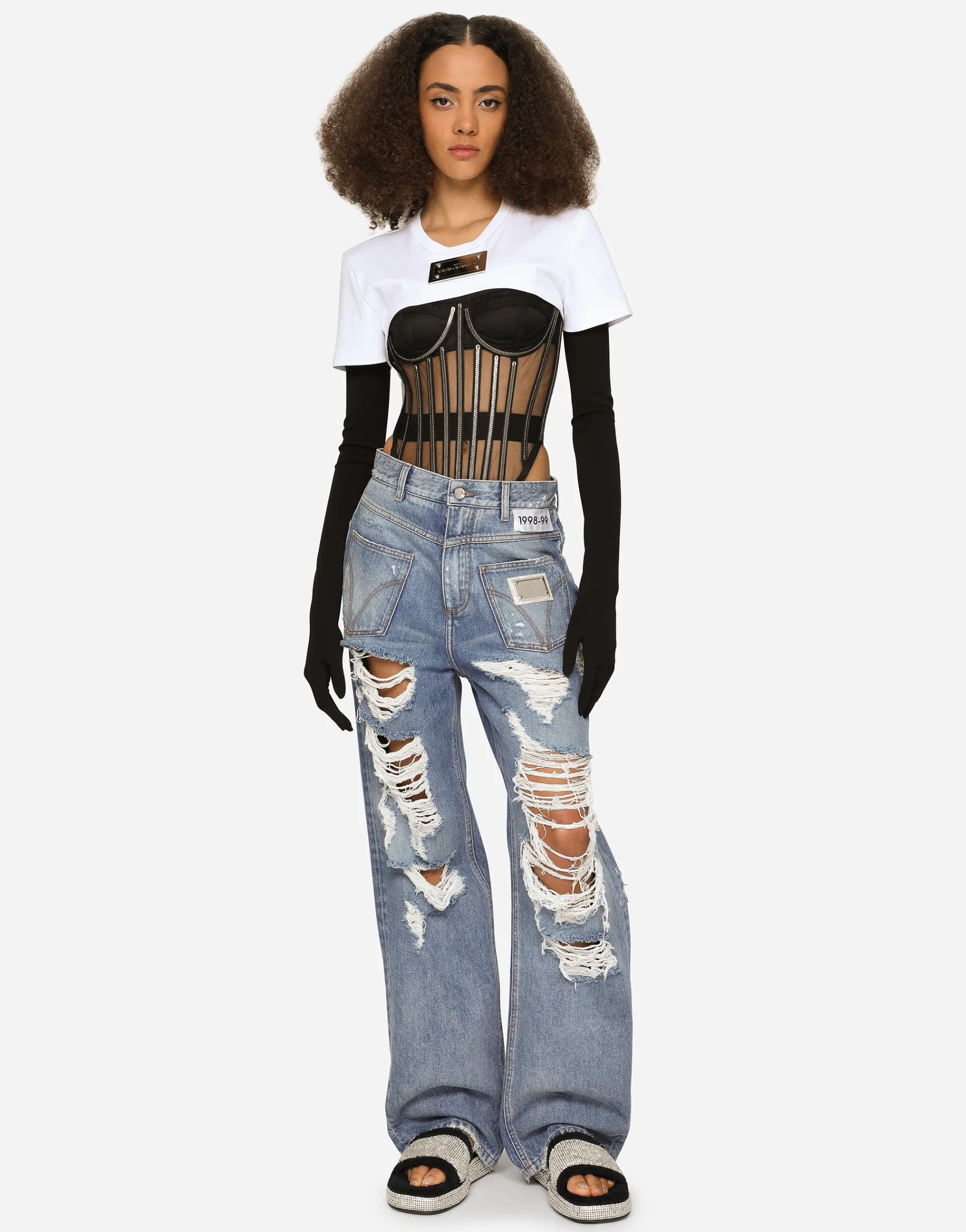 KIM DOLCE&GABBANA Cropped jersey T-shirt with “KIM Dolce&Gabbana” tag