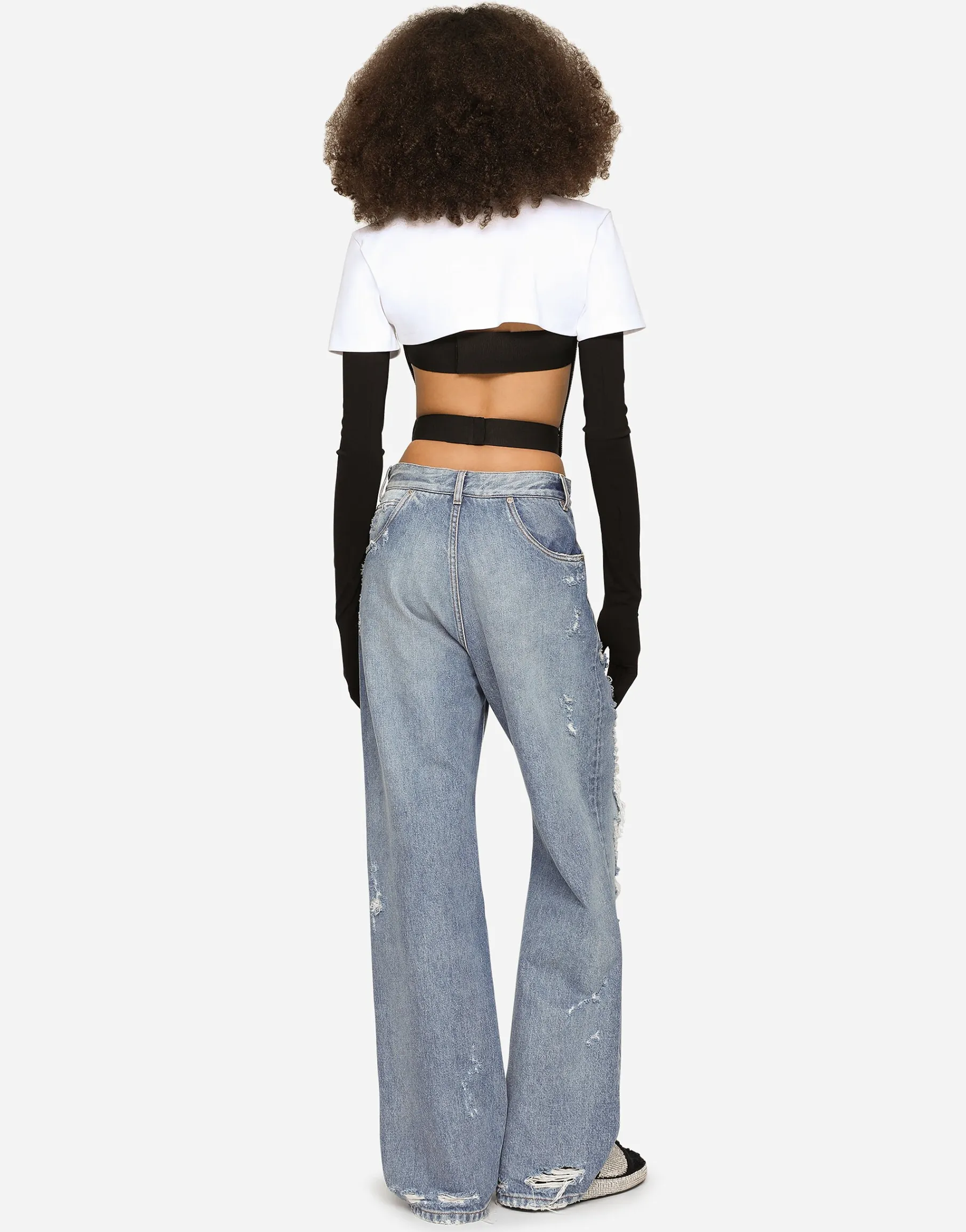 KIM DOLCE&GABBANA Cropped jersey T-shirt with “KIM Dolce&Gabbana” tag