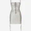KIM DOLCE&GABBANA Crystal mesh minidress with laces and eyelets