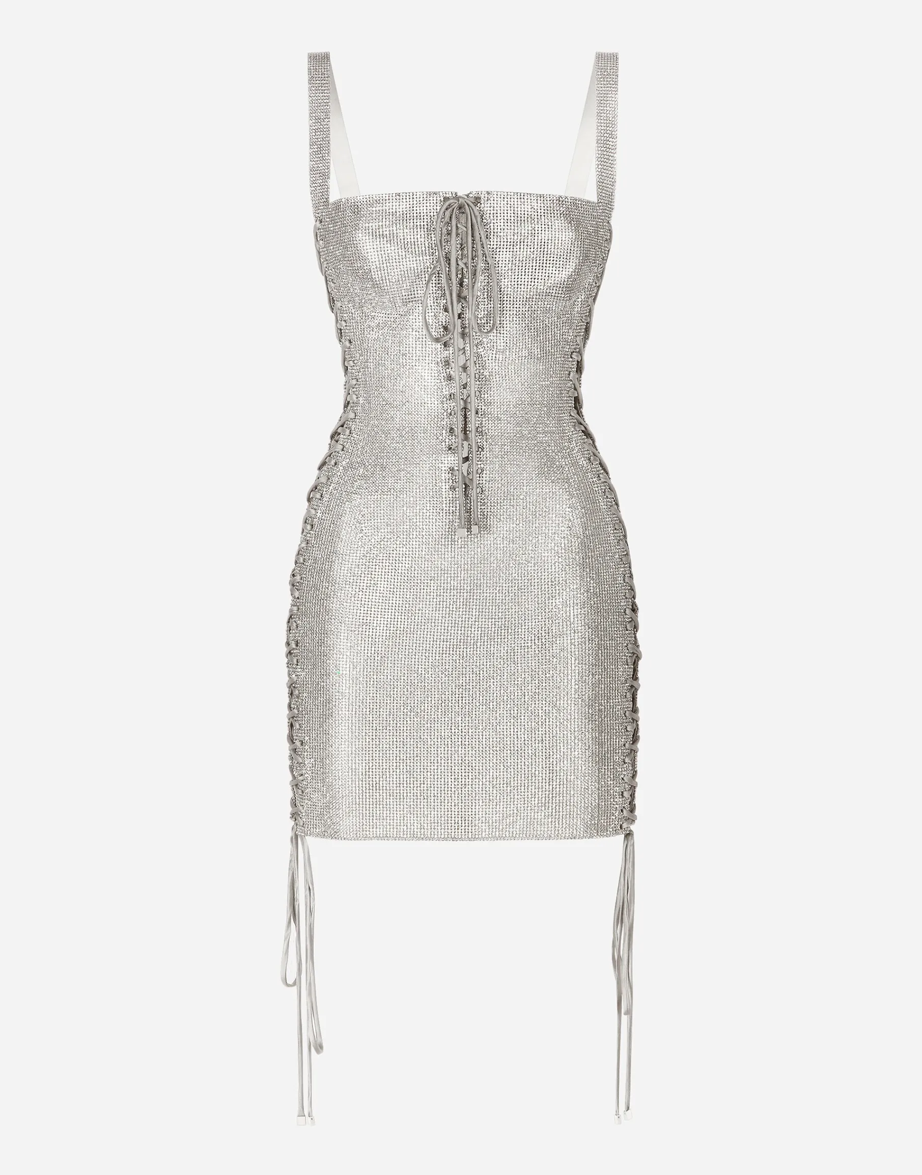 KIM DOLCE&GABBANA Crystal mesh minidress with laces and eyelets
