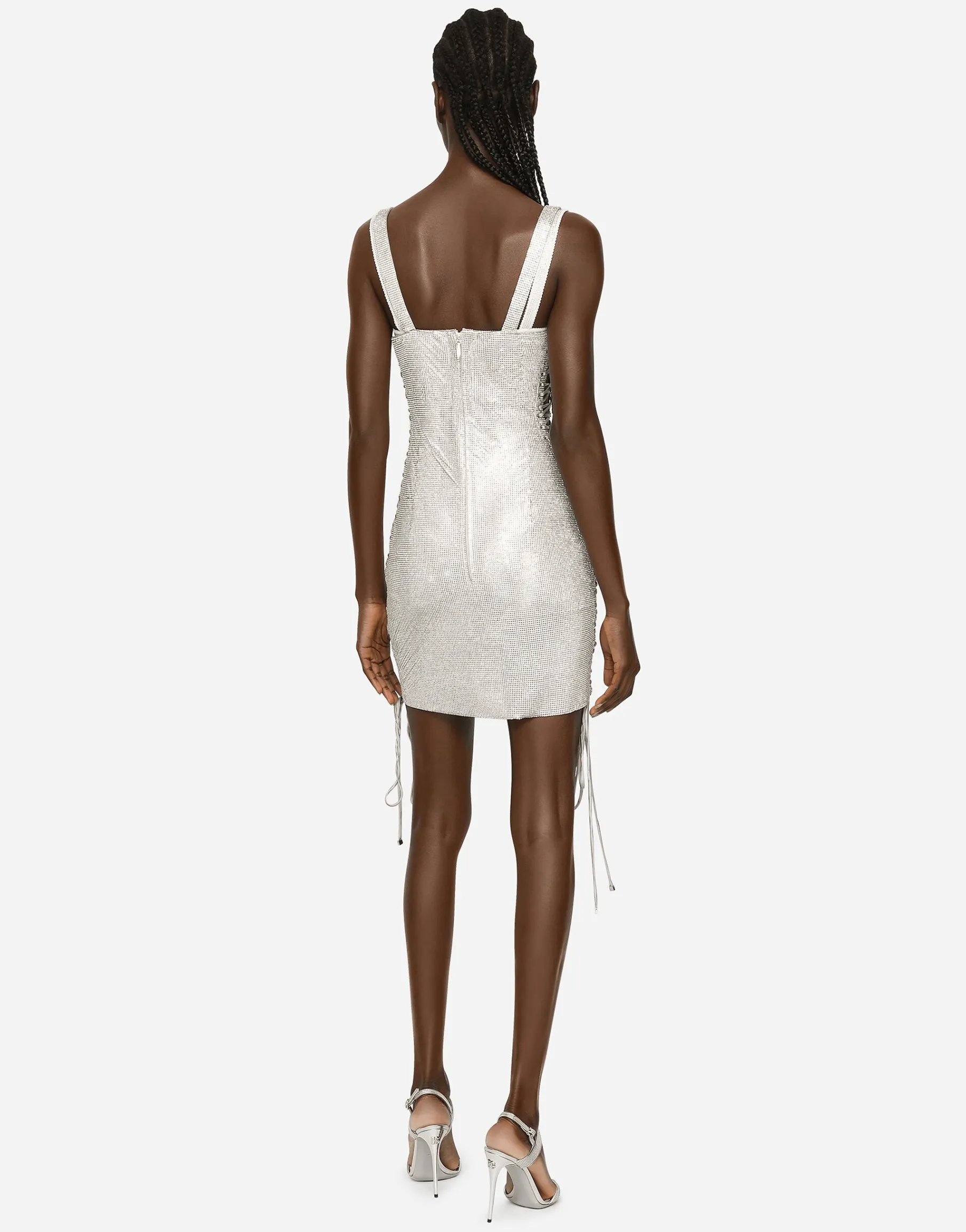 KIM DOLCE&GABBANA Crystal mesh minidress with laces and eyelets