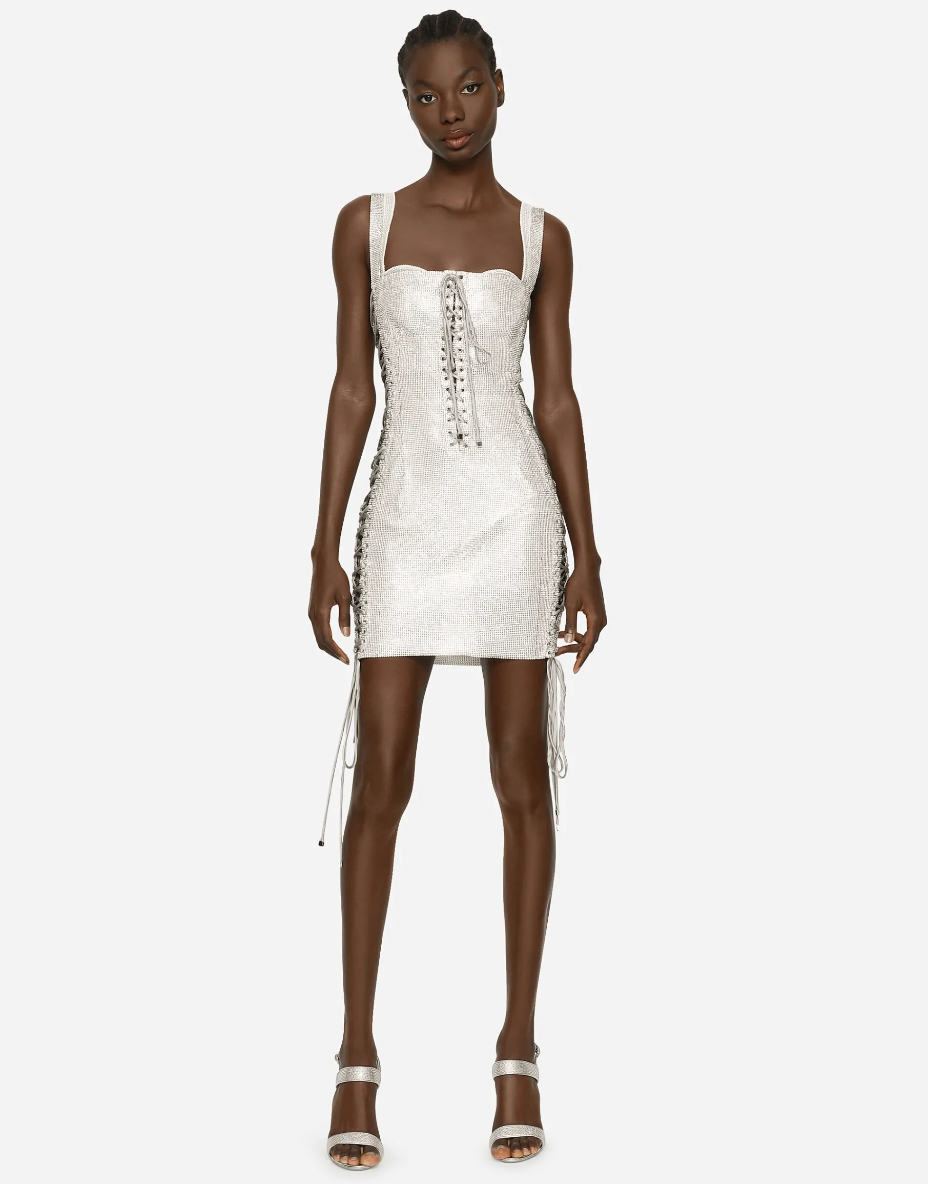 KIM DOLCE&GABBANA Crystal mesh minidress with laces and eyelets
