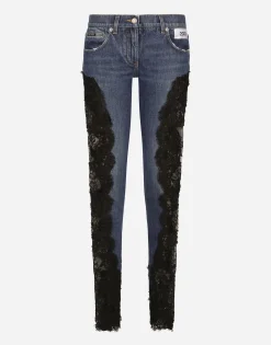 KIM DOLCE&GABBANA Denim jeans with lace inlay