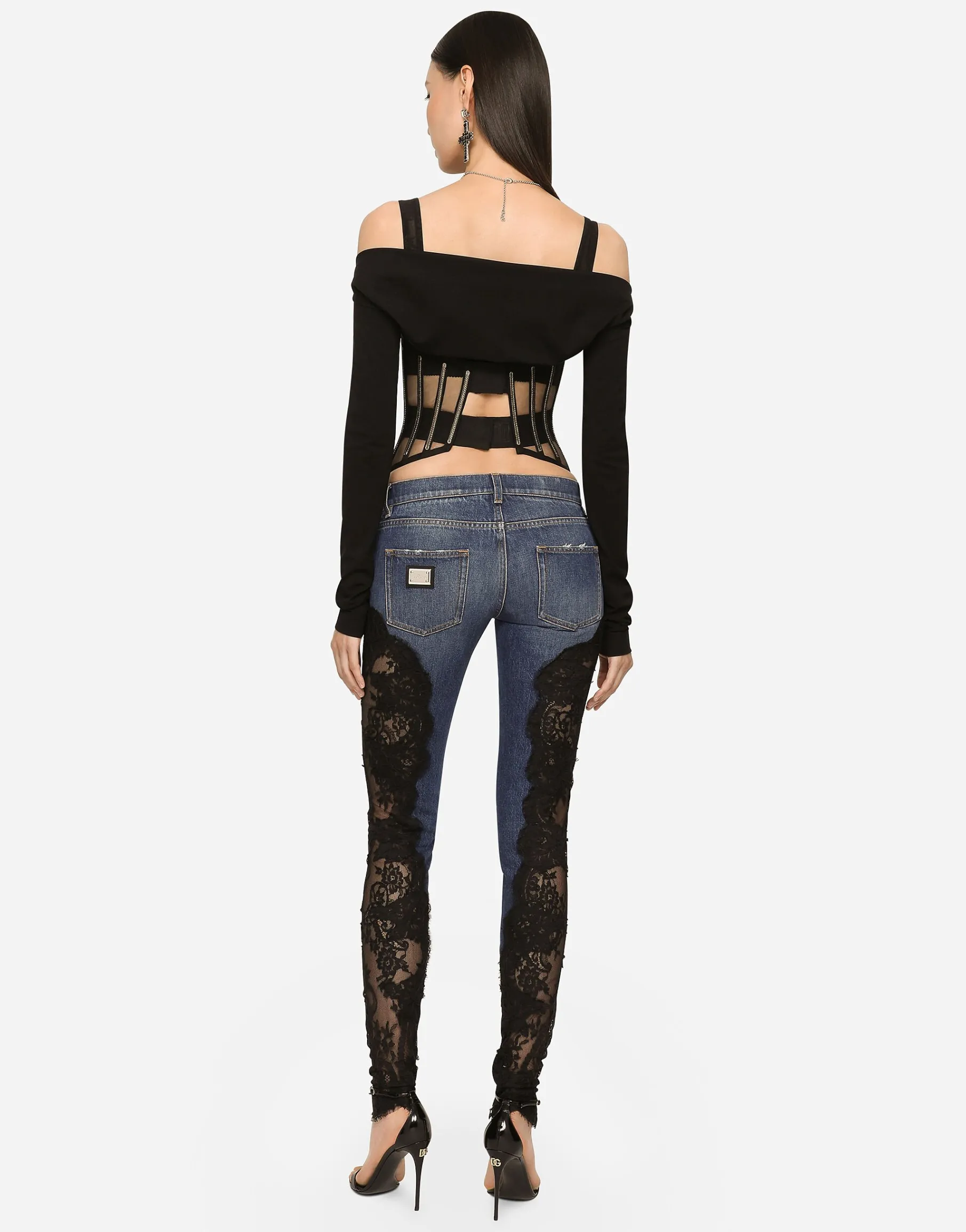 KIM DOLCE&GABBANA Denim jeans with lace inlay