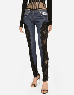 KIM DOLCE&GABBANA Denim jeans with lace inlay