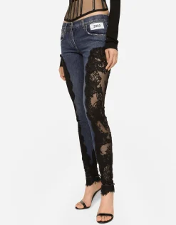 KIM DOLCE&GABBANA Denim jeans with lace inlay
