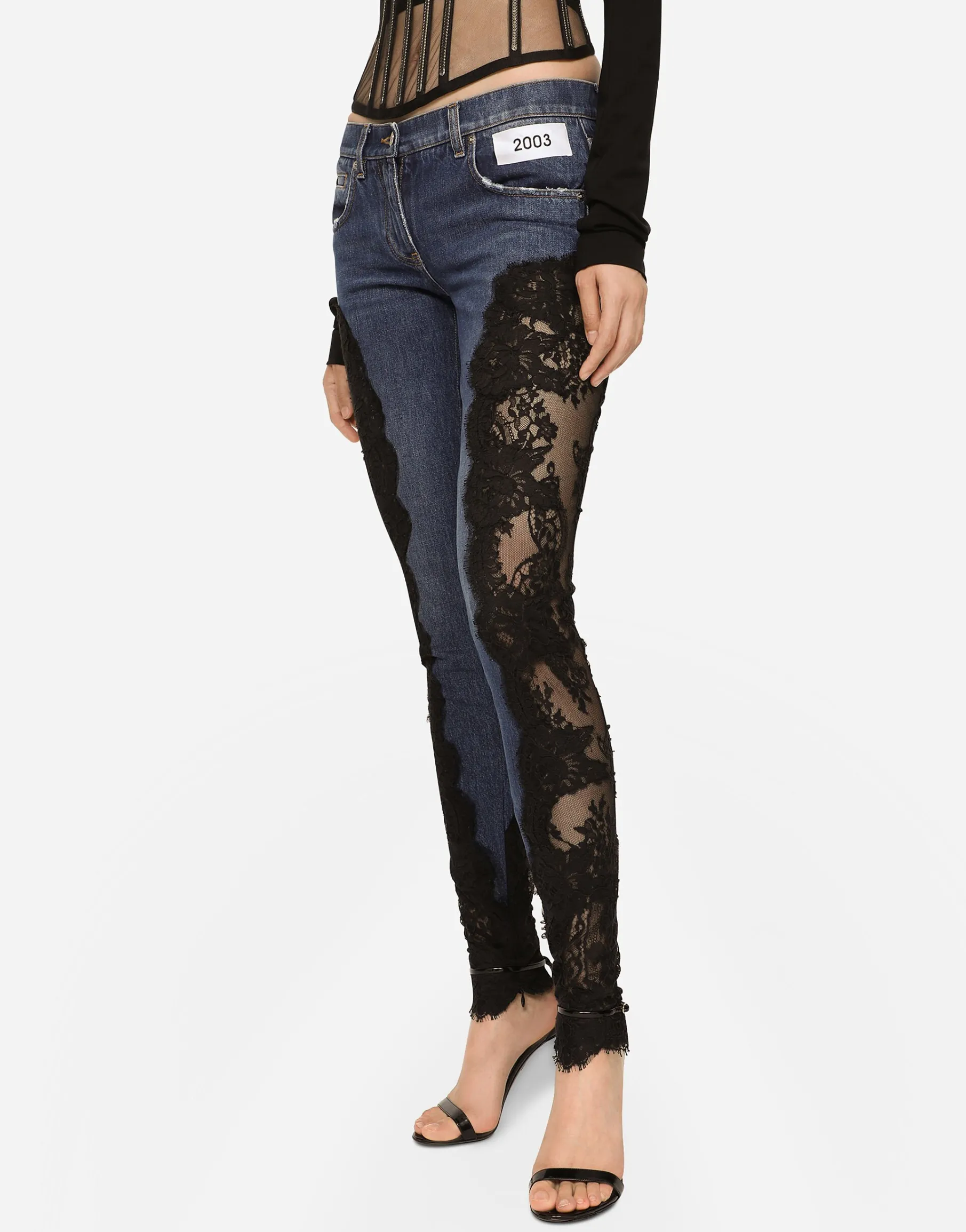 KIM DOLCE&GABBANA Denim jeans with lace inlay