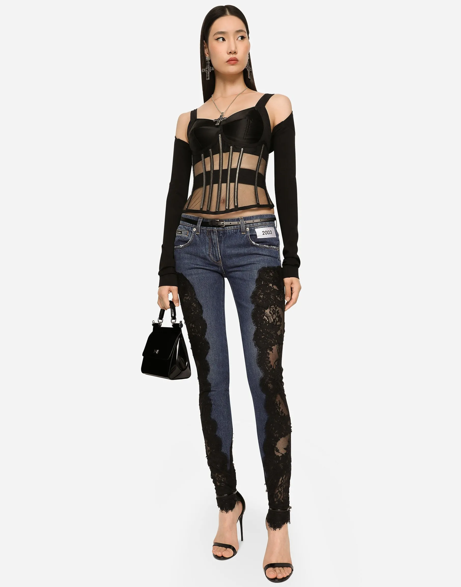 KIM DOLCE&GABBANA Denim jeans with lace inlay