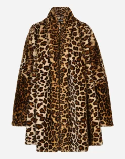 KIM DOLCE&GABBANA Faux fur cape with leopard print