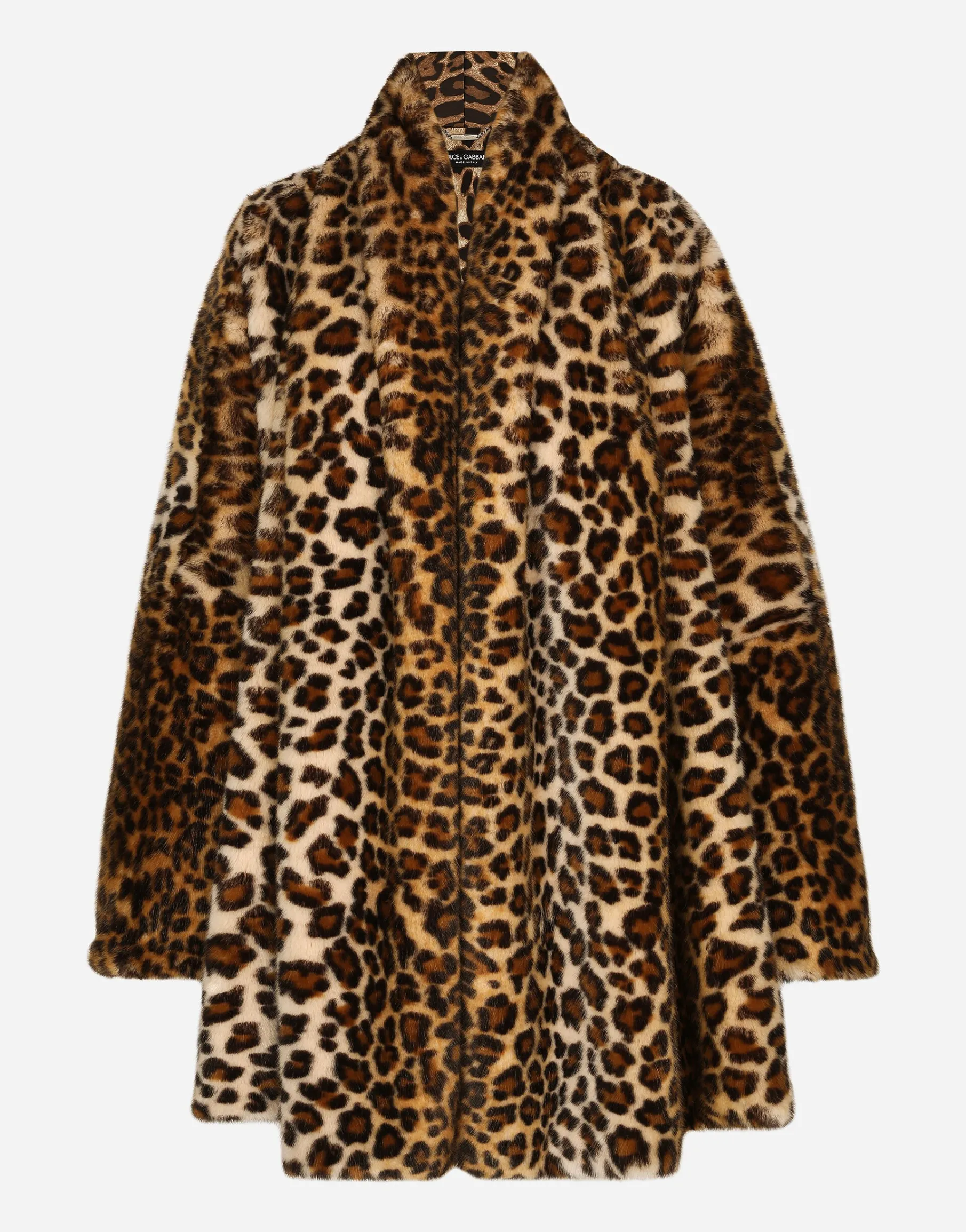 KIM DOLCE&GABBANA Faux fur cape with leopard print