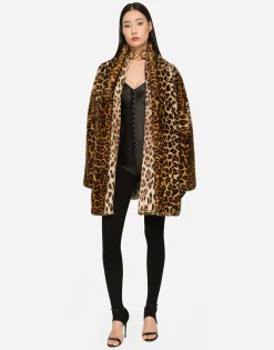KIM DOLCE&GABBANA Faux fur cape with leopard print