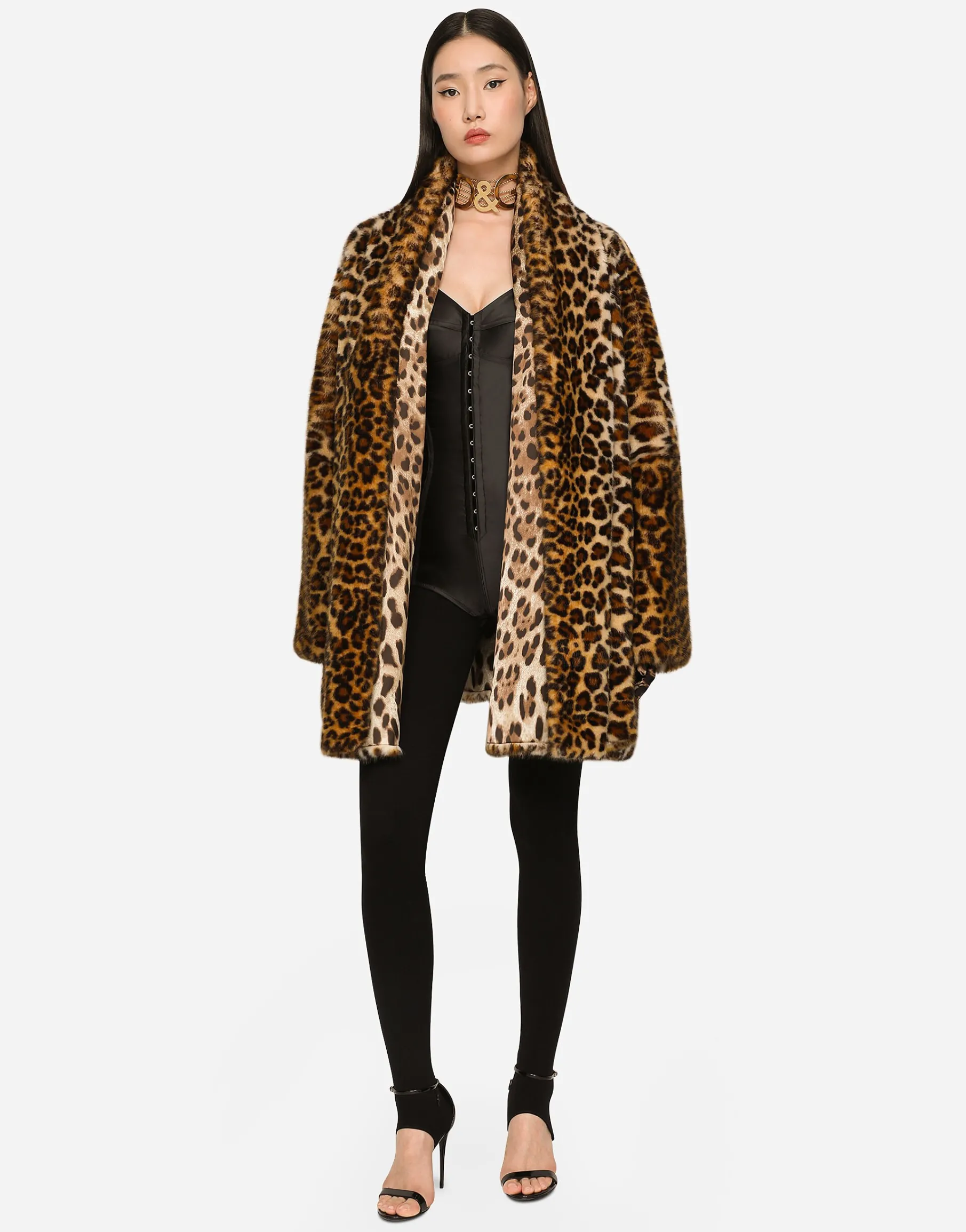 KIM DOLCE&GABBANA Faux fur cape with leopard print