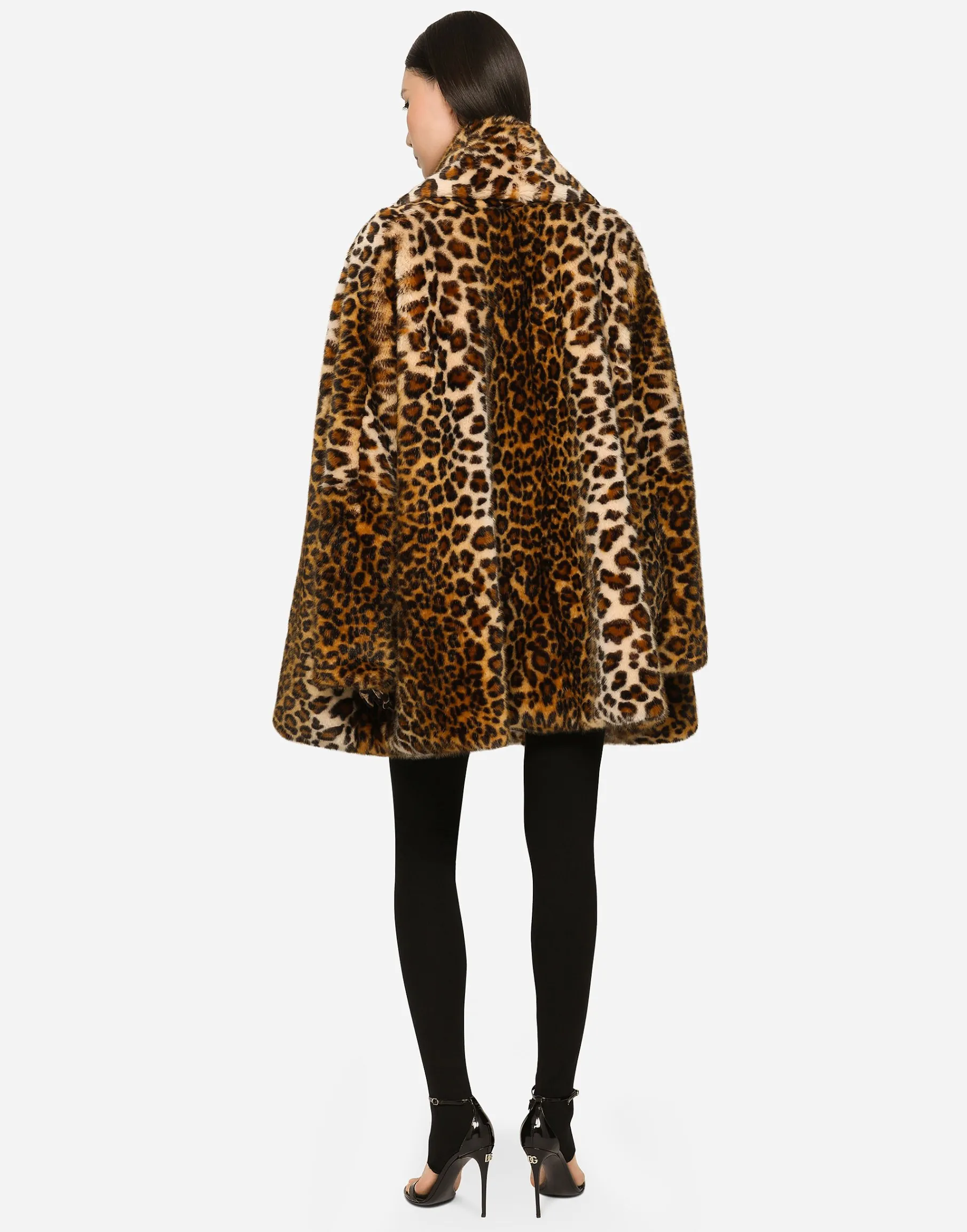 KIM DOLCE&GABBANA Faux fur cape with leopard print