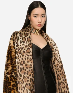 KIM DOLCE&GABBANA Faux fur cape with leopard print