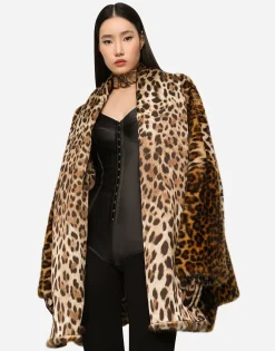 KIM DOLCE&GABBANA Faux fur cape with leopard print