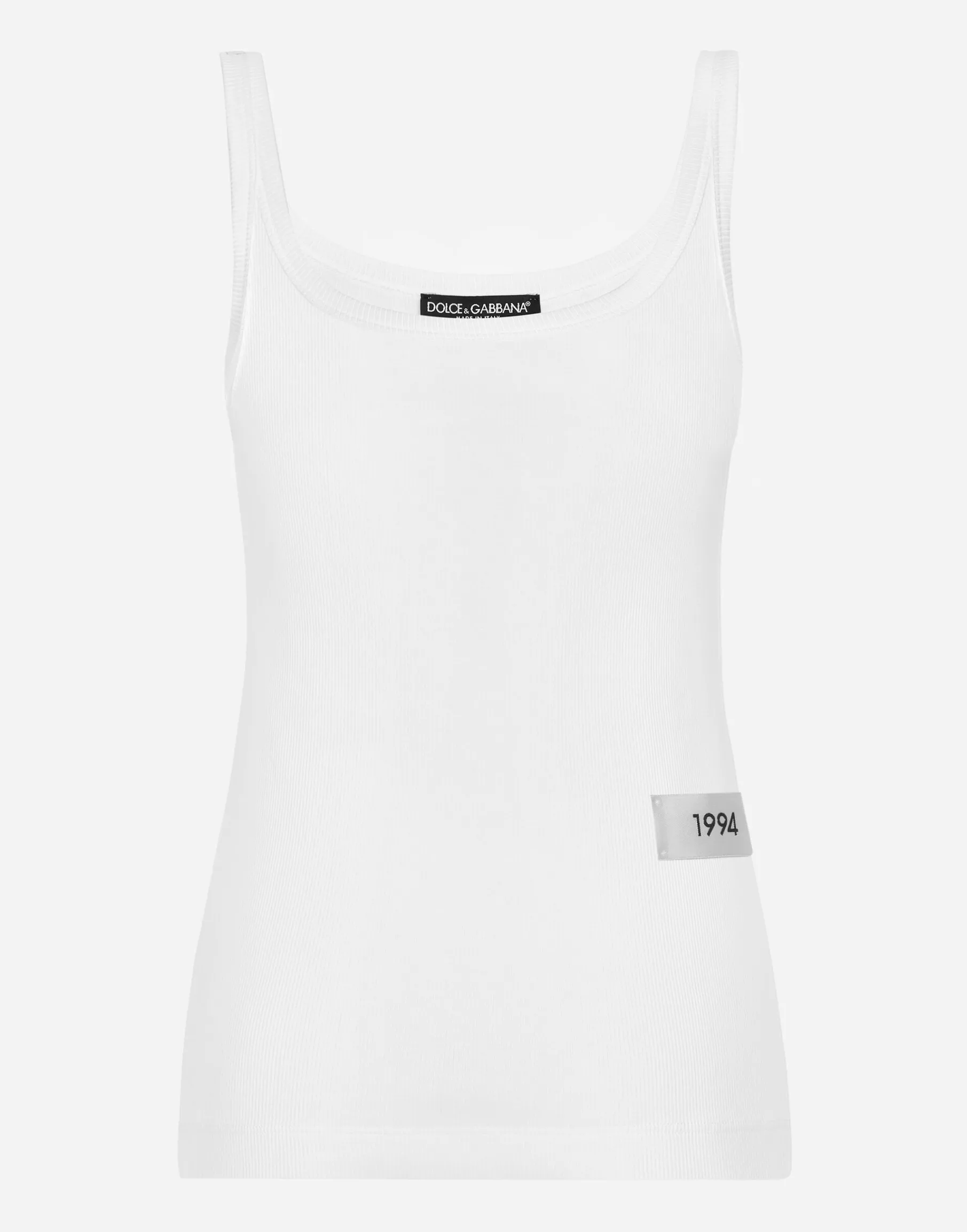 KIM DOLCE&GABBANA Fine-rib cotton tank top with the Re-Edition label