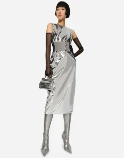 KIM DOLCE&GABBANA Foiled jersey calf-length dress