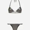 KIM DOLCE&GABBANA Foiled triangle bikini with the metal DG logo