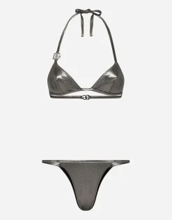 KIM DOLCE&GABBANA Foiled triangle bikini with the metal DG logo