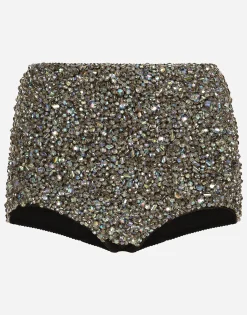 KIM DOLCE&GABBANA High-waisted panties with all-over rhinestone embellishment