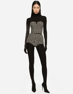 KIM DOLCE&GABBANA High-waisted panties with all-over rhinestone embellishment