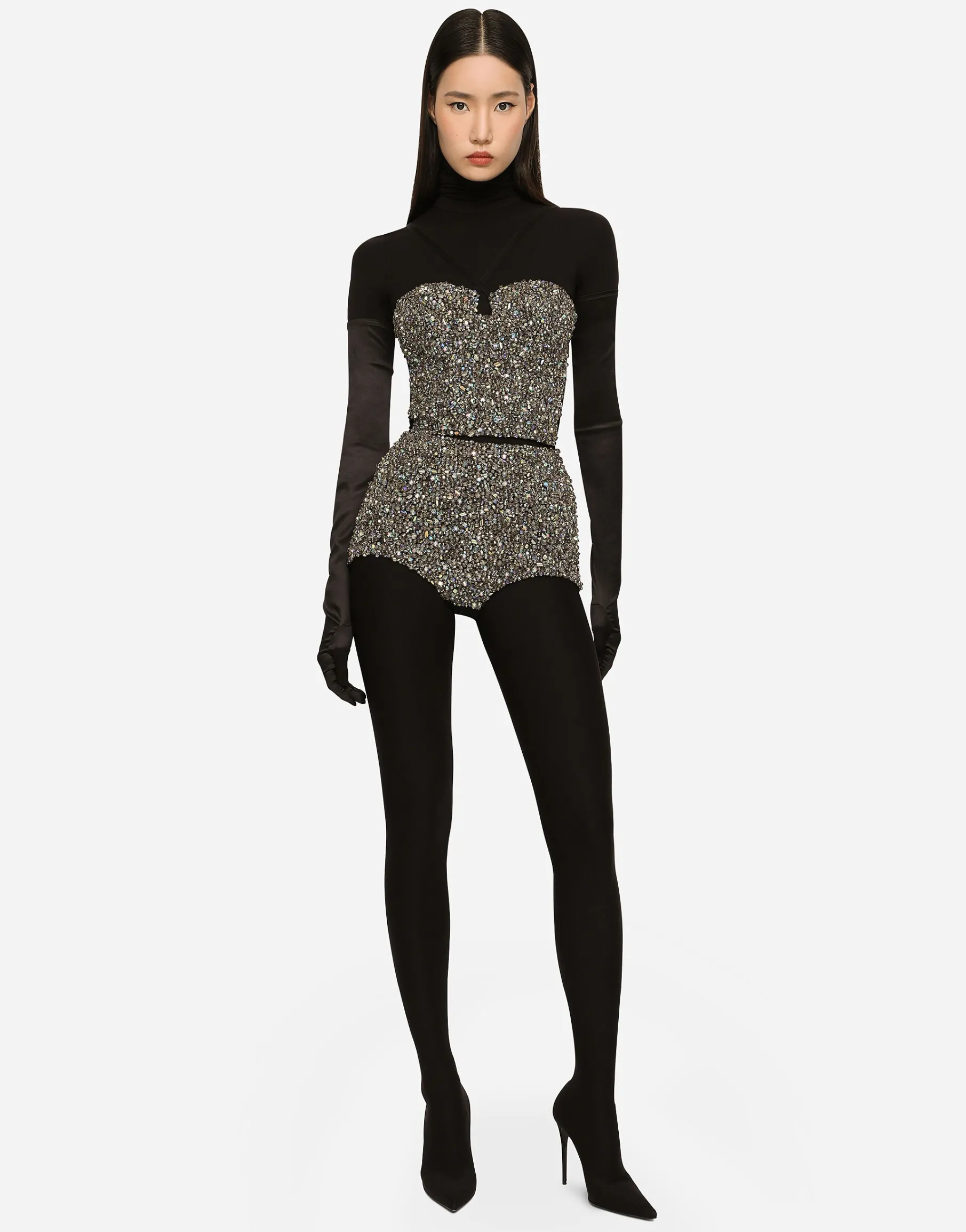 KIM DOLCE&GABBANA High-waisted panties with all-over rhinestone embellishment