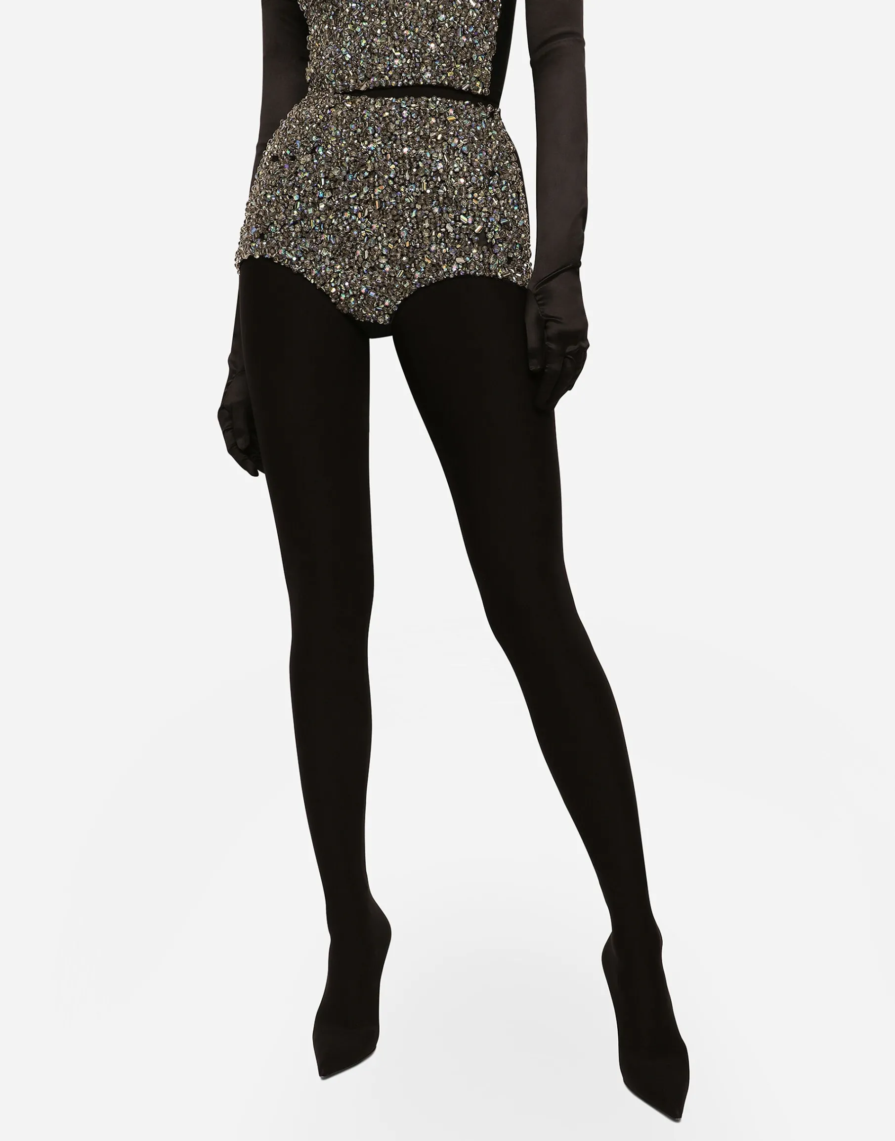 KIM DOLCE&GABBANA High-waisted panties with all-over rhinestone embellishment