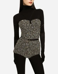 KIM DOLCE&GABBANA High-waisted panties with all-over rhinestone embellishment