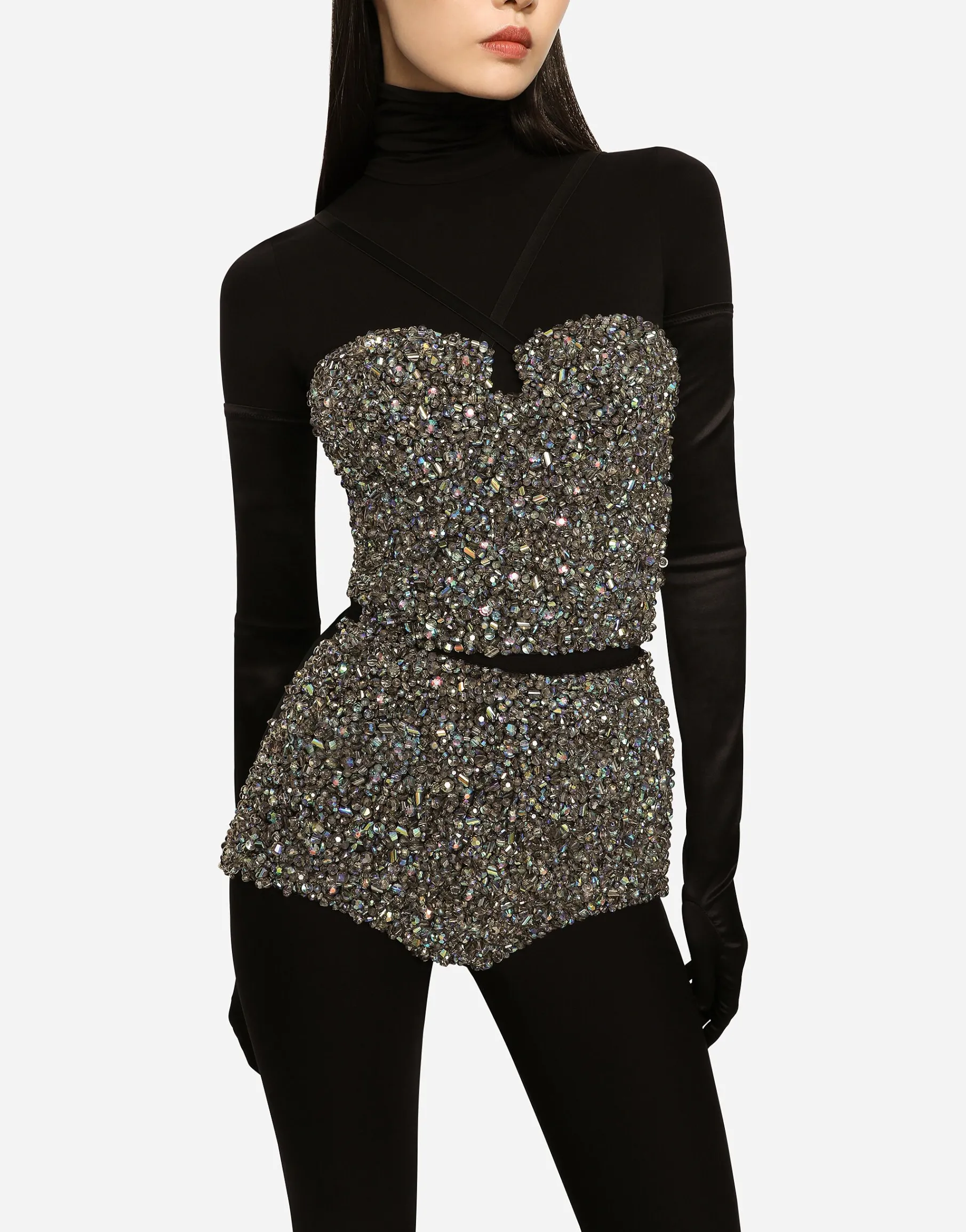 KIM DOLCE&GABBANA High-waisted panties with all-over rhinestone embellishment