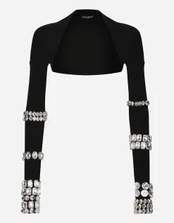 KIM DOLCE&GABBANA Jersey Milano rib shrug with rhinestone embellishment