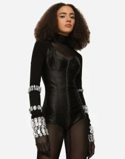KIM DOLCE&GABBANA Jersey Milano rib shrug with rhinestone embellishment