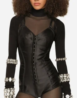 KIM DOLCE&GABBANA Jersey Milano rib shrug with rhinestone embellishment