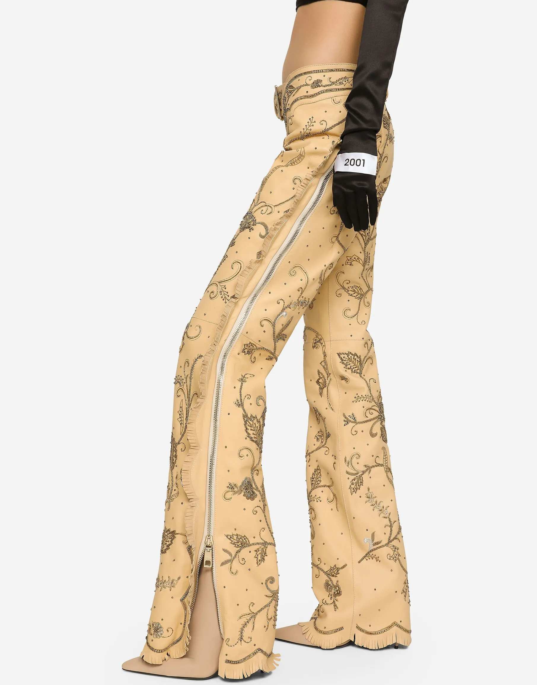 KIM DOLCE&GABBANA Leather pants with all-over embellishment