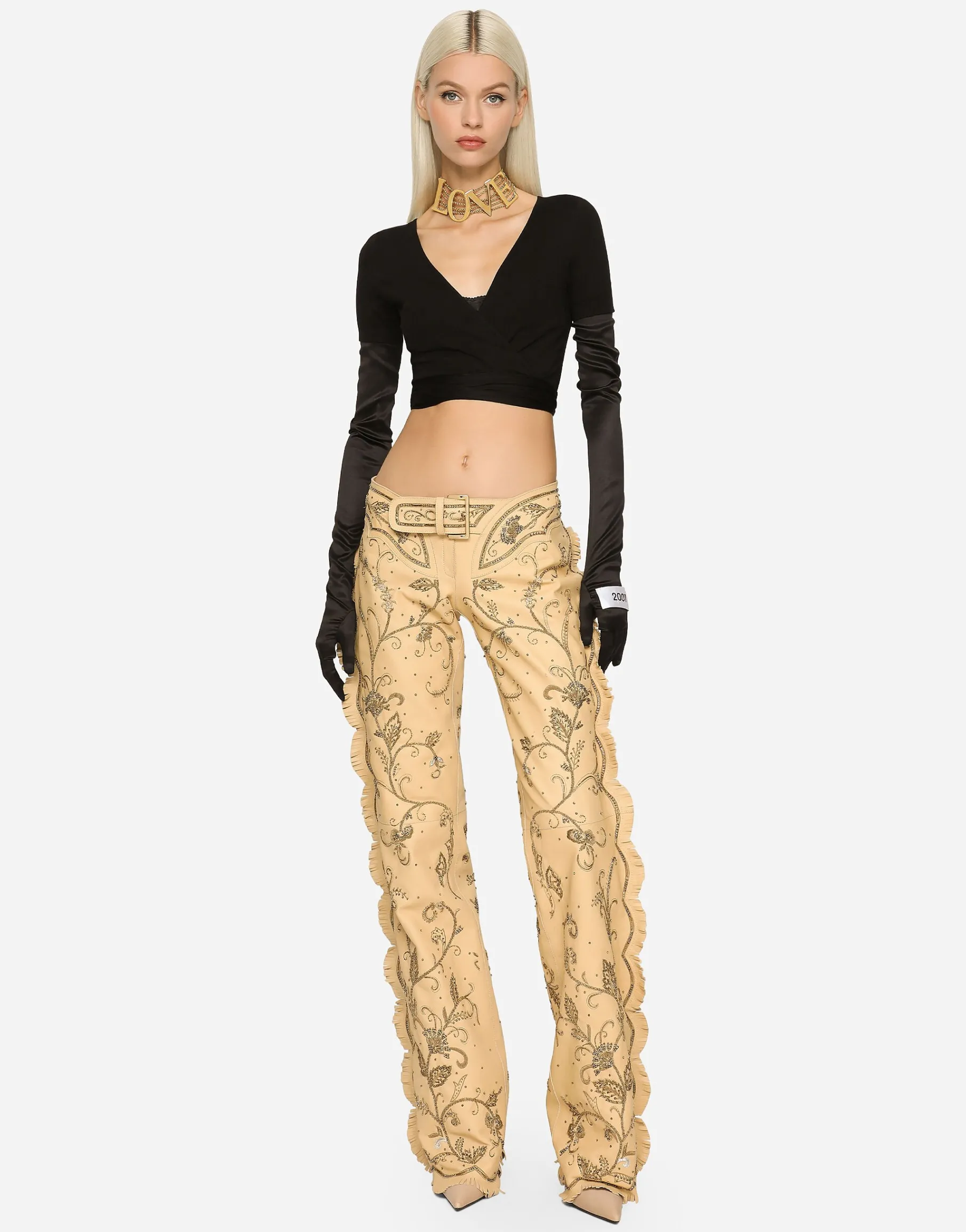 KIM DOLCE&GABBANA Leather pants with all-over embellishment