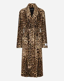 KIM DOLCE&GABBANA Leopard-print terrycloth coat with belt and the Re-Edition label