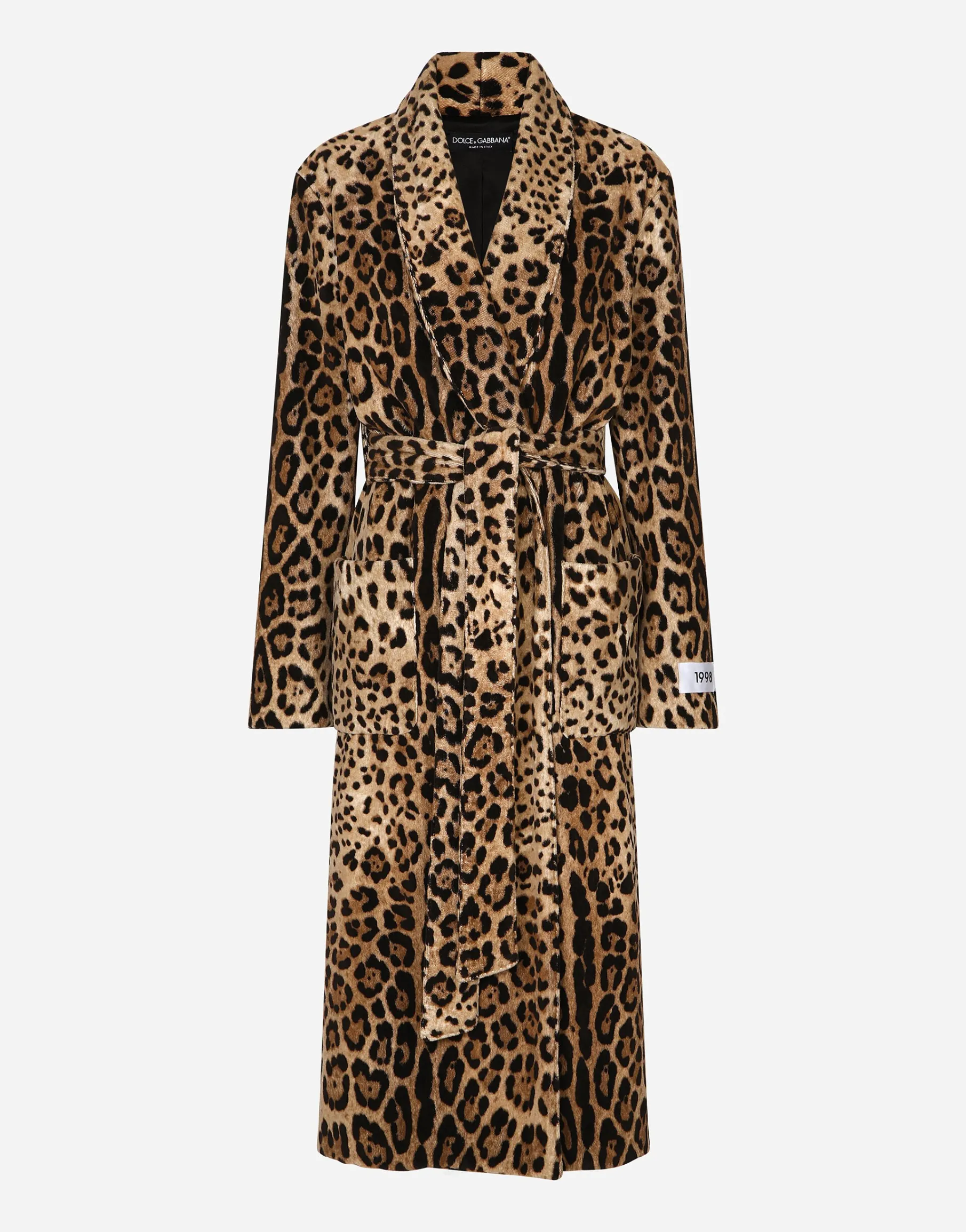 KIM DOLCE&GABBANA Leopard-print terrycloth coat with belt and the Re-Edition label