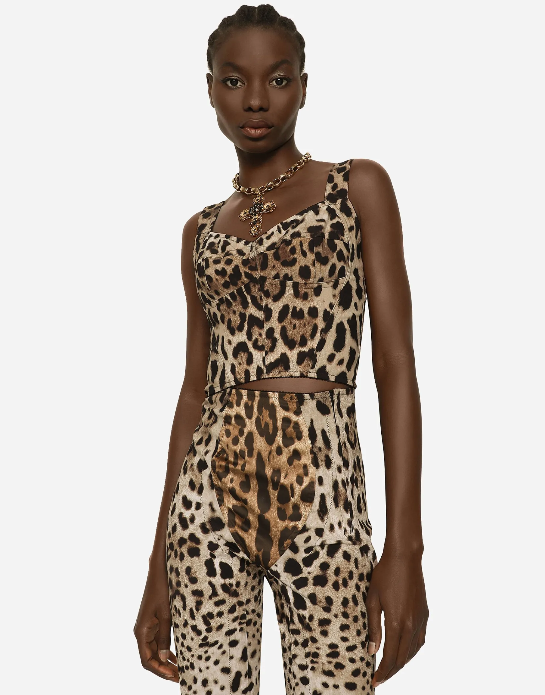 KIM DOLCE&GABBANA Leopard-print marquisette corset