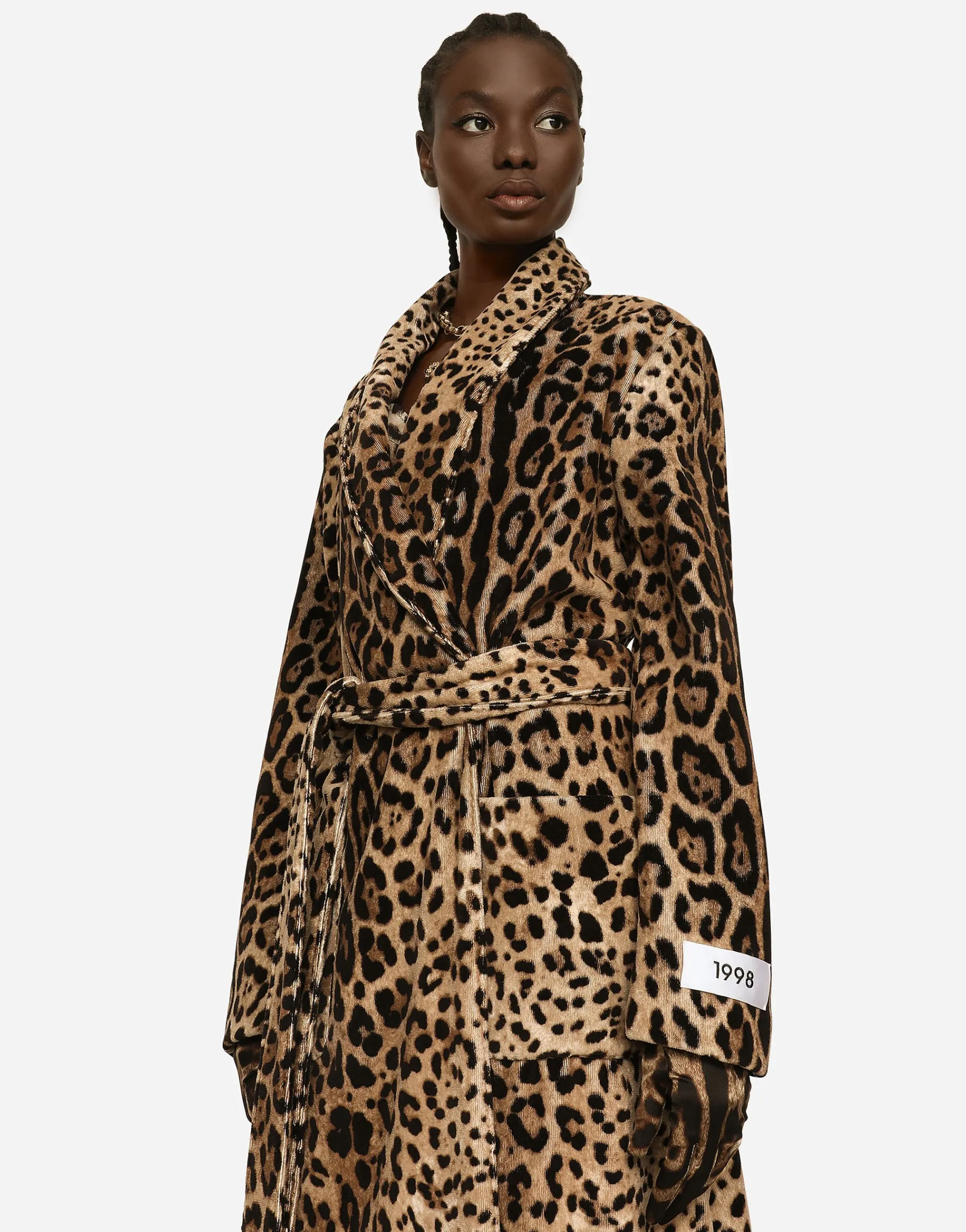 KIM DOLCE&GABBANA Leopard-print terrycloth coat with belt and the Re-Edition label