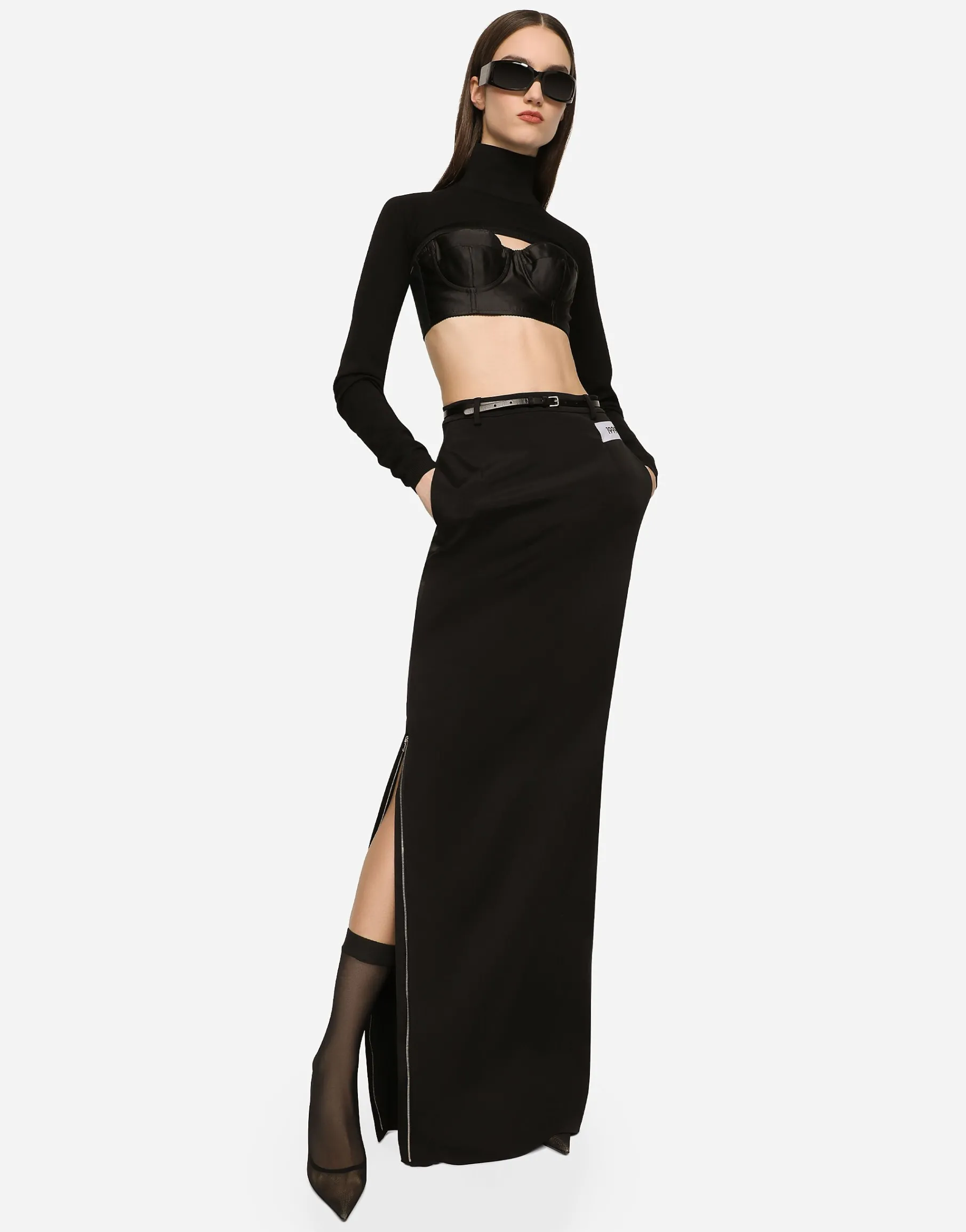KIM DOLCE&GABBANA Long cady skirt with side zippers and slit