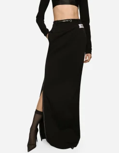 KIM DOLCE&GABBANA Long cady skirt with side zippers and slit