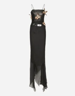 KIM DOLCE&GABBANA Long chiffon dress with butterflies