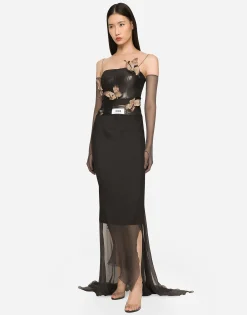KIM DOLCE&GABBANA Long chiffon dress with butterflies