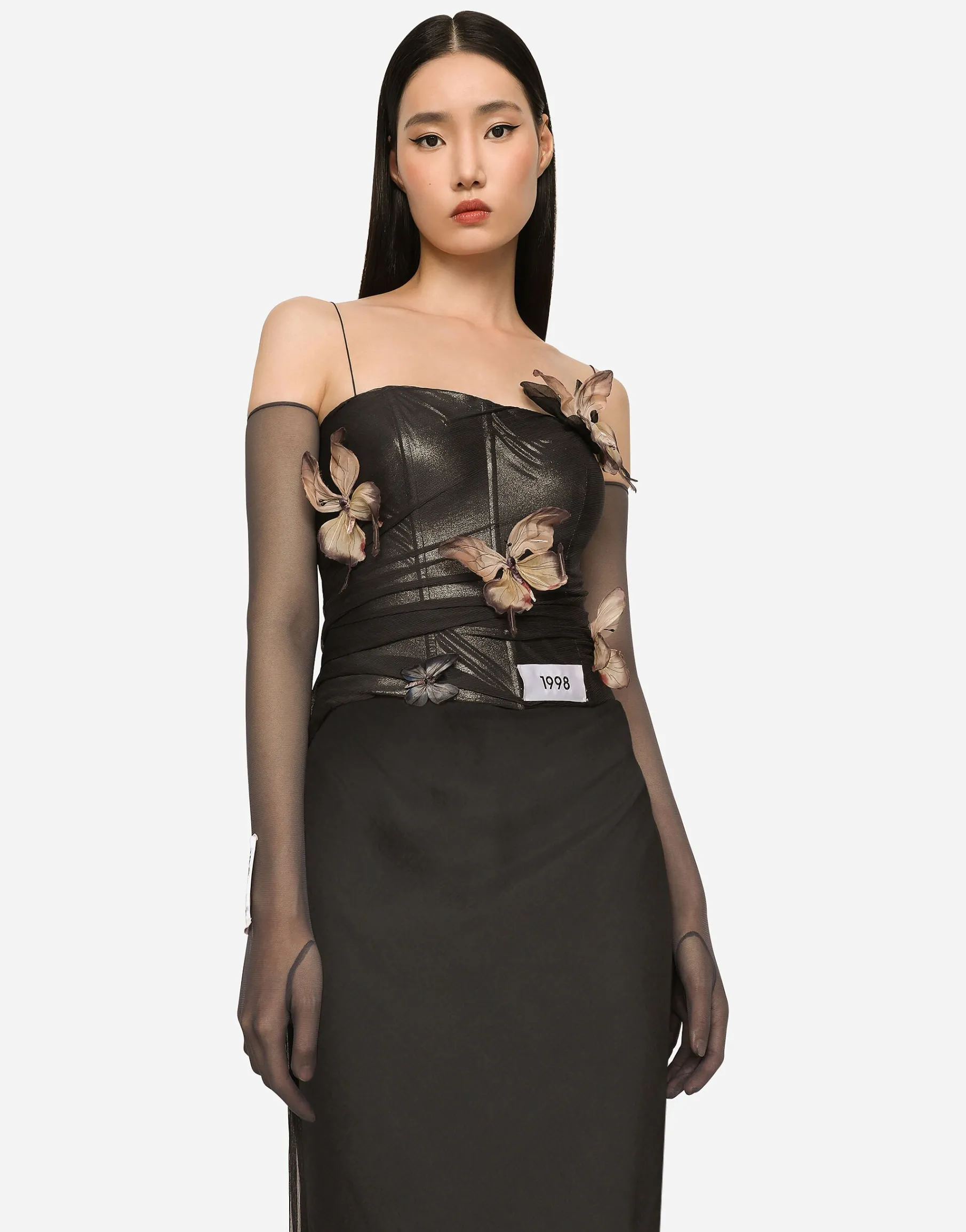 KIM DOLCE&GABBANA Long chiffon dress with butterflies