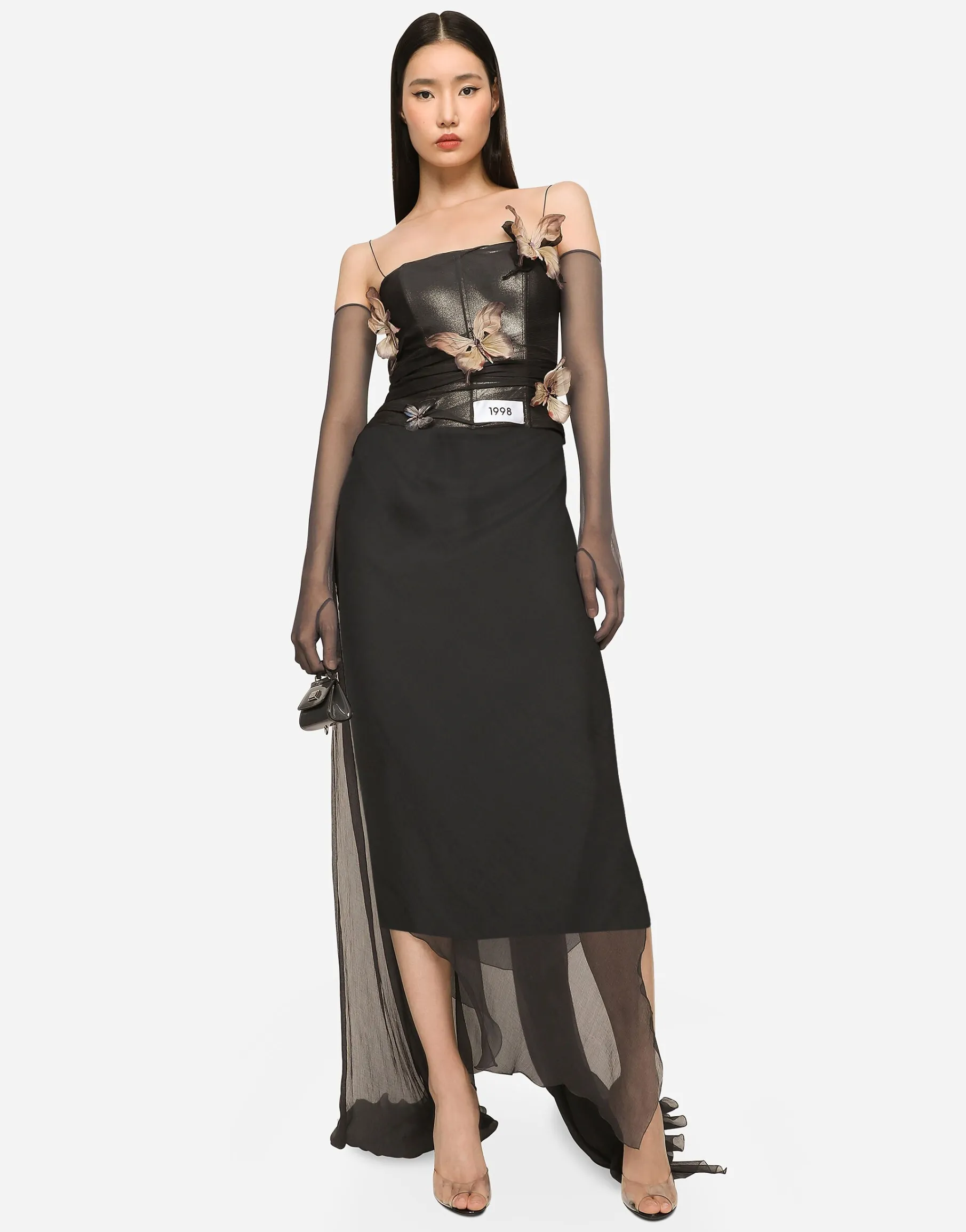 KIM DOLCE&GABBANA Long chiffon dress with butterflies