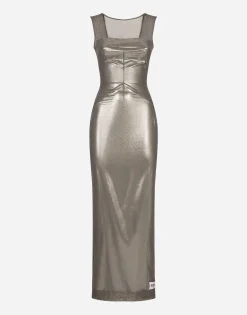 KIM DOLCE&GABBANA Long foiled jersey and tulle dress