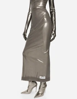 KIM DOLCE&GABBANA Long foiled jersey and tulle dress
