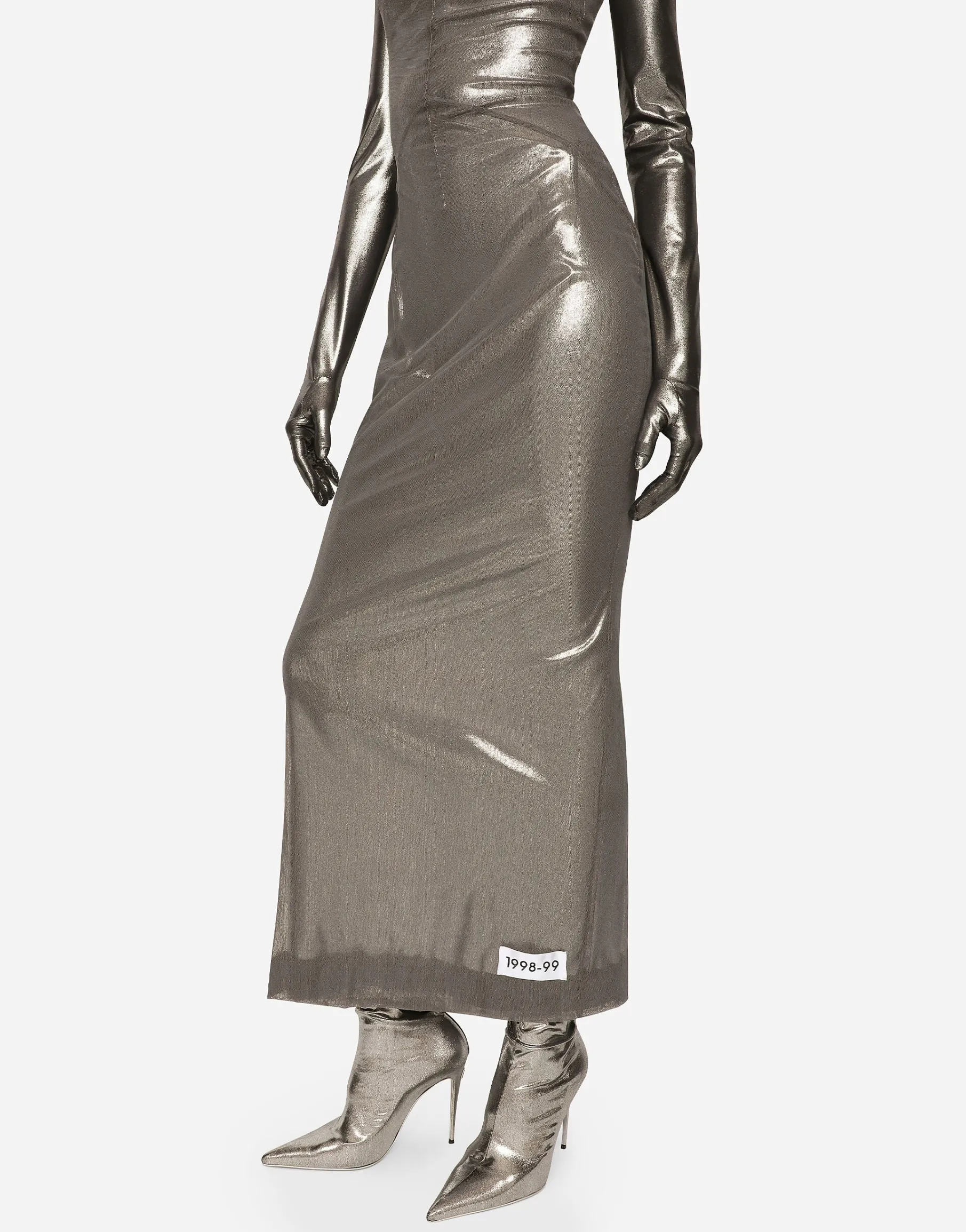 KIM DOLCE&GABBANA Long foiled jersey and tulle dress
