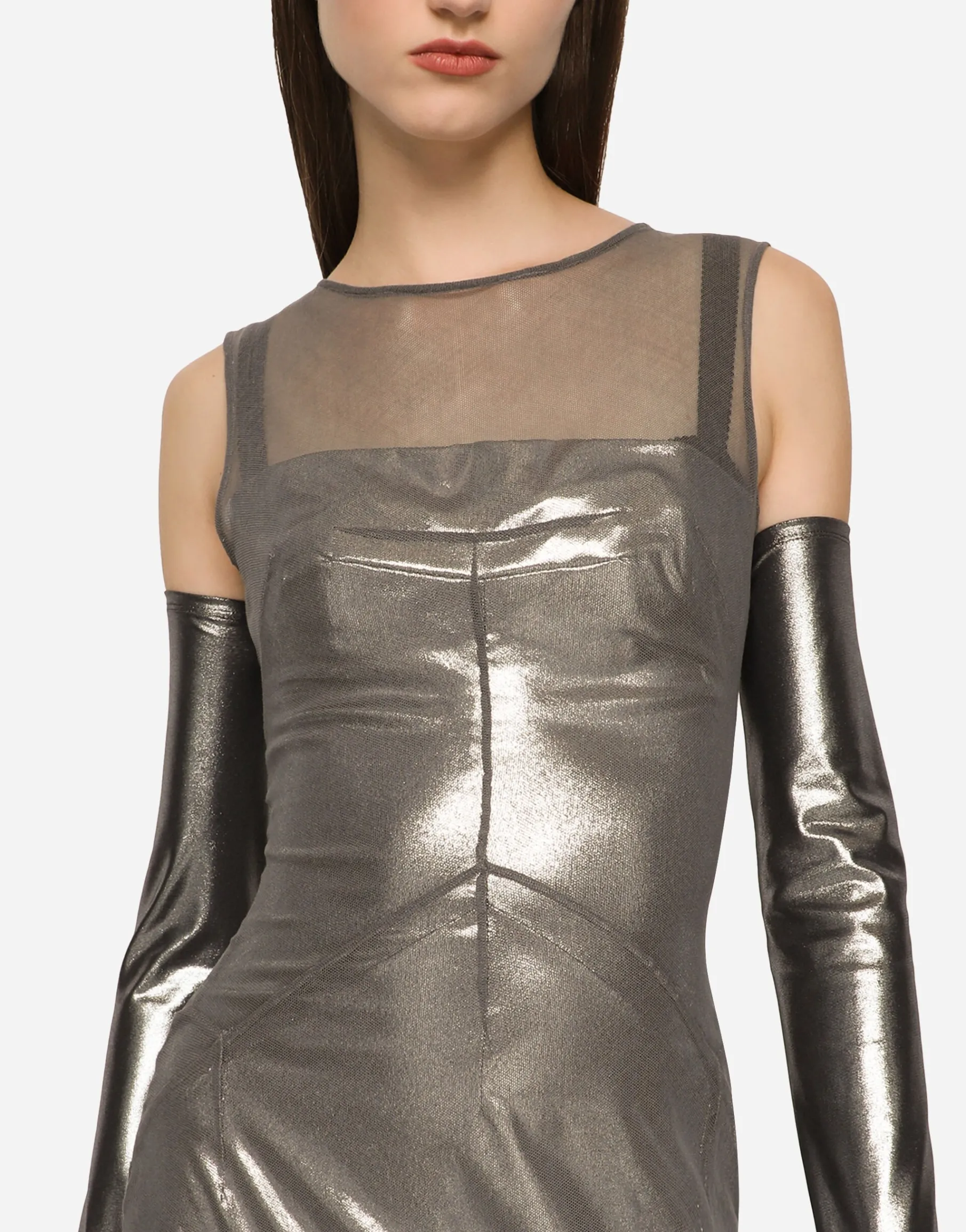 KIM DOLCE&GABBANA Long foiled jersey and tulle dress